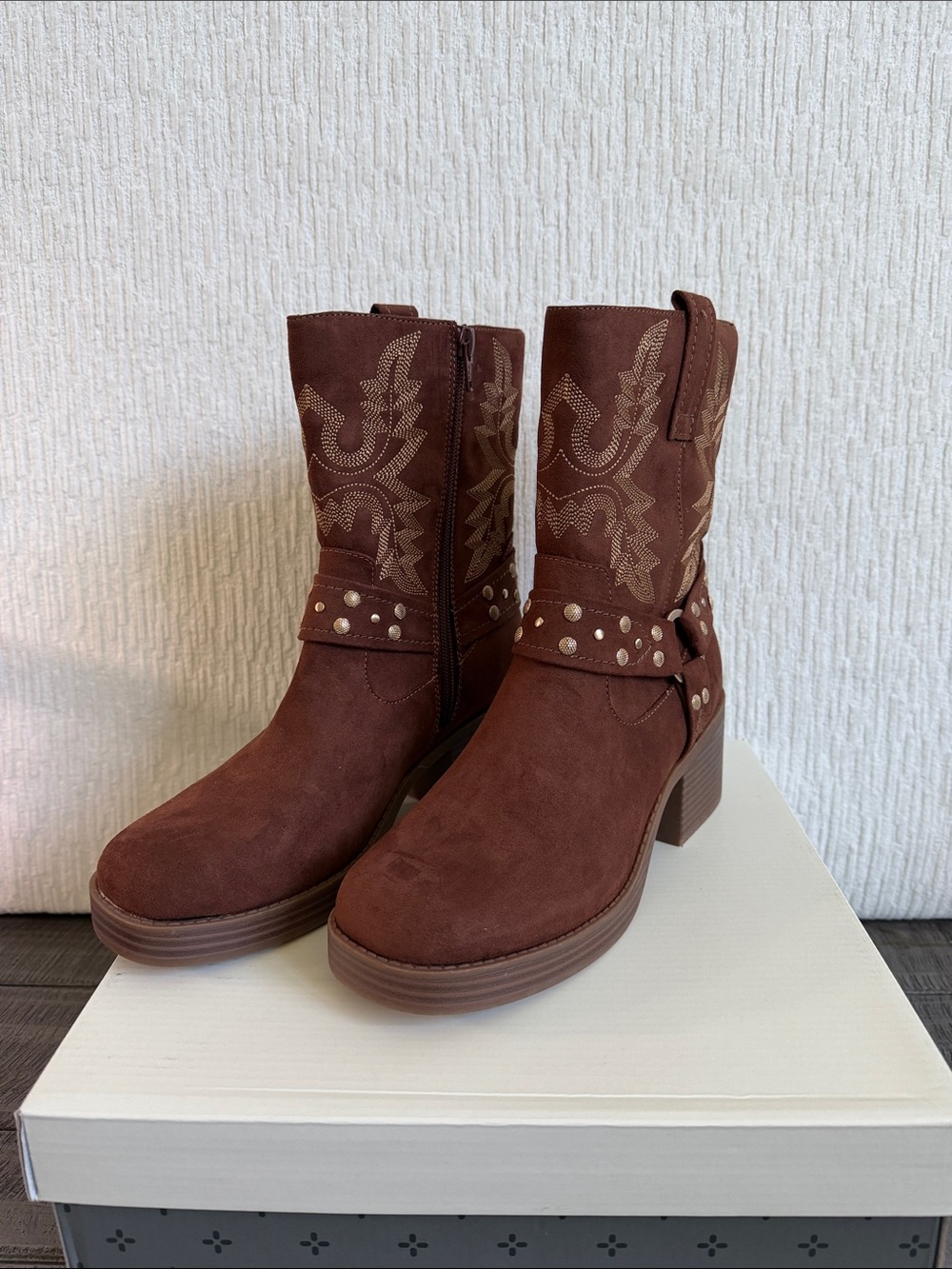 Sun & Stone Norahh Moto Midshaft Boots in Russet NIB - Picture 3 of 6